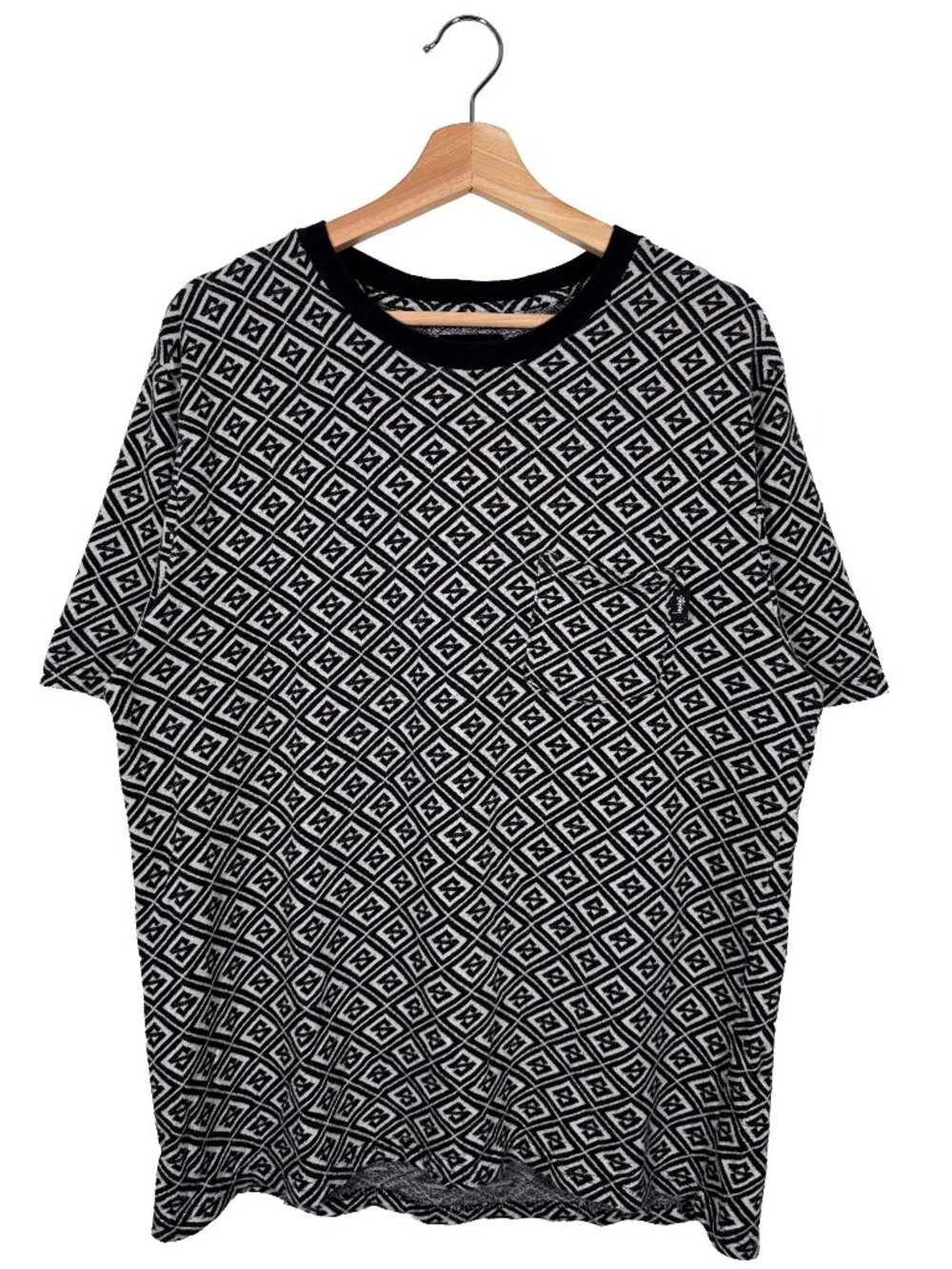 Stussy All Over Monogram Logo Short Sleeve Knit Crew Tee Black/White men's Large